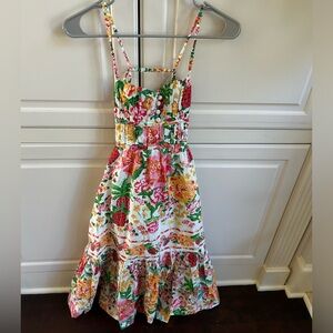Farm Rio Floral Sketch White Midi Dress-XXS New with Tags